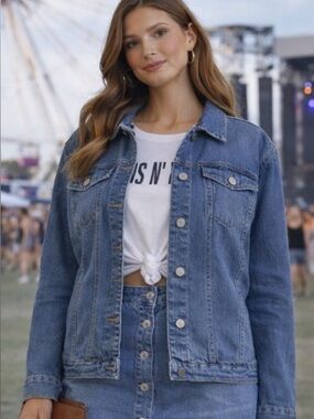 Parasuco Blue Denim Jean Jacket with Red Plaid Lining